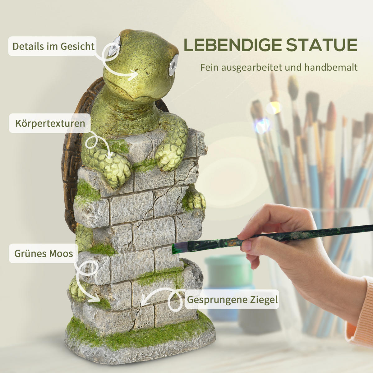 GARTENFIGUR "Schildkröte" mit LED Solarleuchte, Outdoor-Ornament für Rasen, Garten, Hof - Grün, Kunststoff (18.5/36.5/17.5cm) - Outsunny
