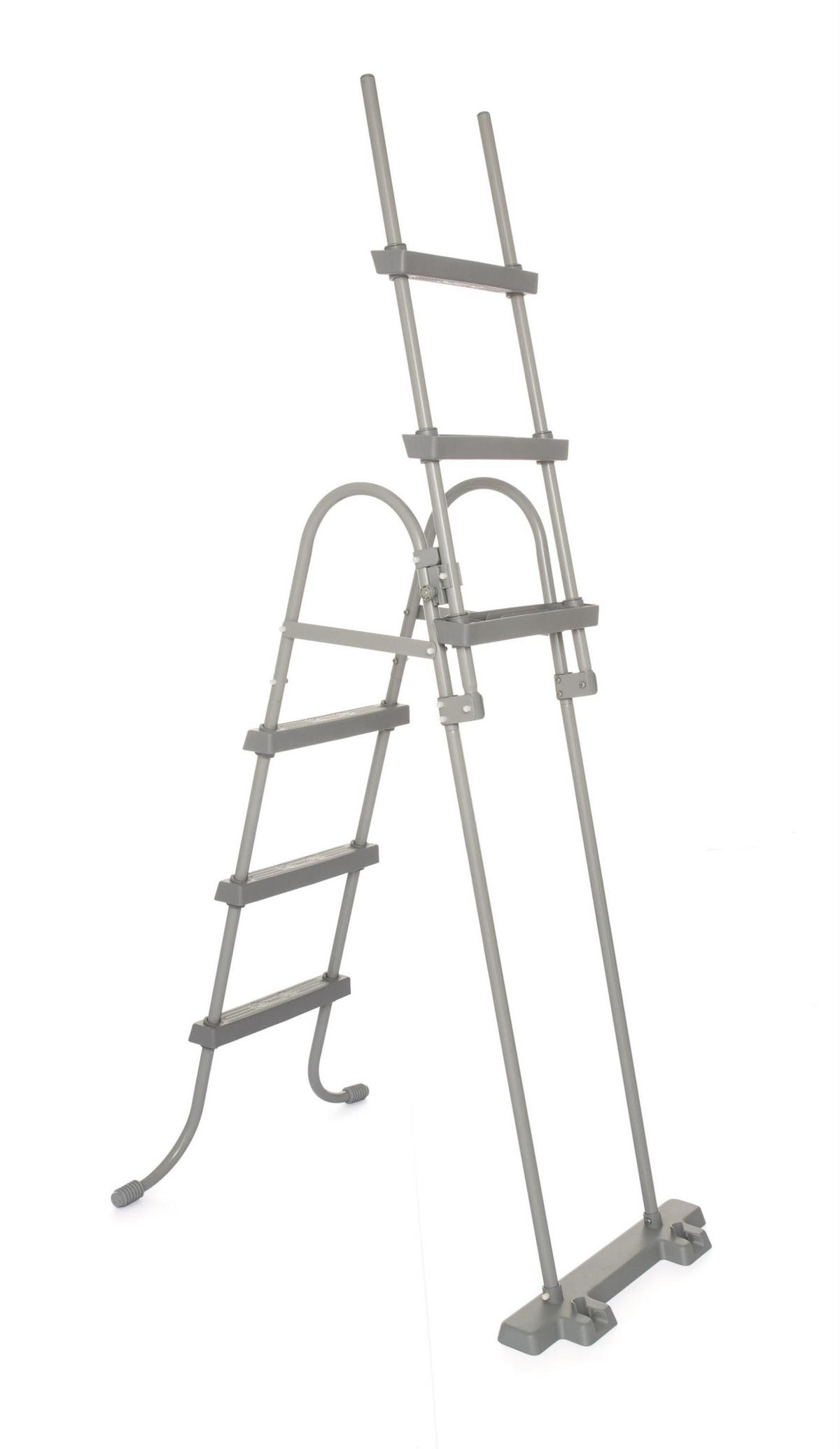POOL-SICHERHEITSLEITER Eddo für 107cm Poolhöhe Stahl Grau 139x66x127cm - Grau, Metall (66/139/127cm) - DELUKE