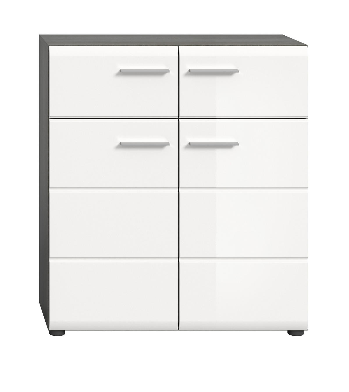 SCHUHSCHRANK weiß Hochglanz, grau 80 cm, Schuhkommode mit viel Stauraum - Weiß Hochglanz/Silberfarben, Holzwerkstoff/Kunststoff (80/90/37cm) - Inn.Furn