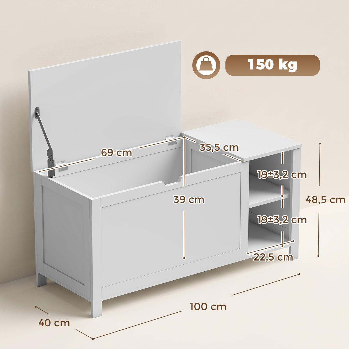 SCHUHBANK MDF Holz Weiß - Weiß, Holz/Holzwerkstoff (40/48.5/100cm) - HOMCOM