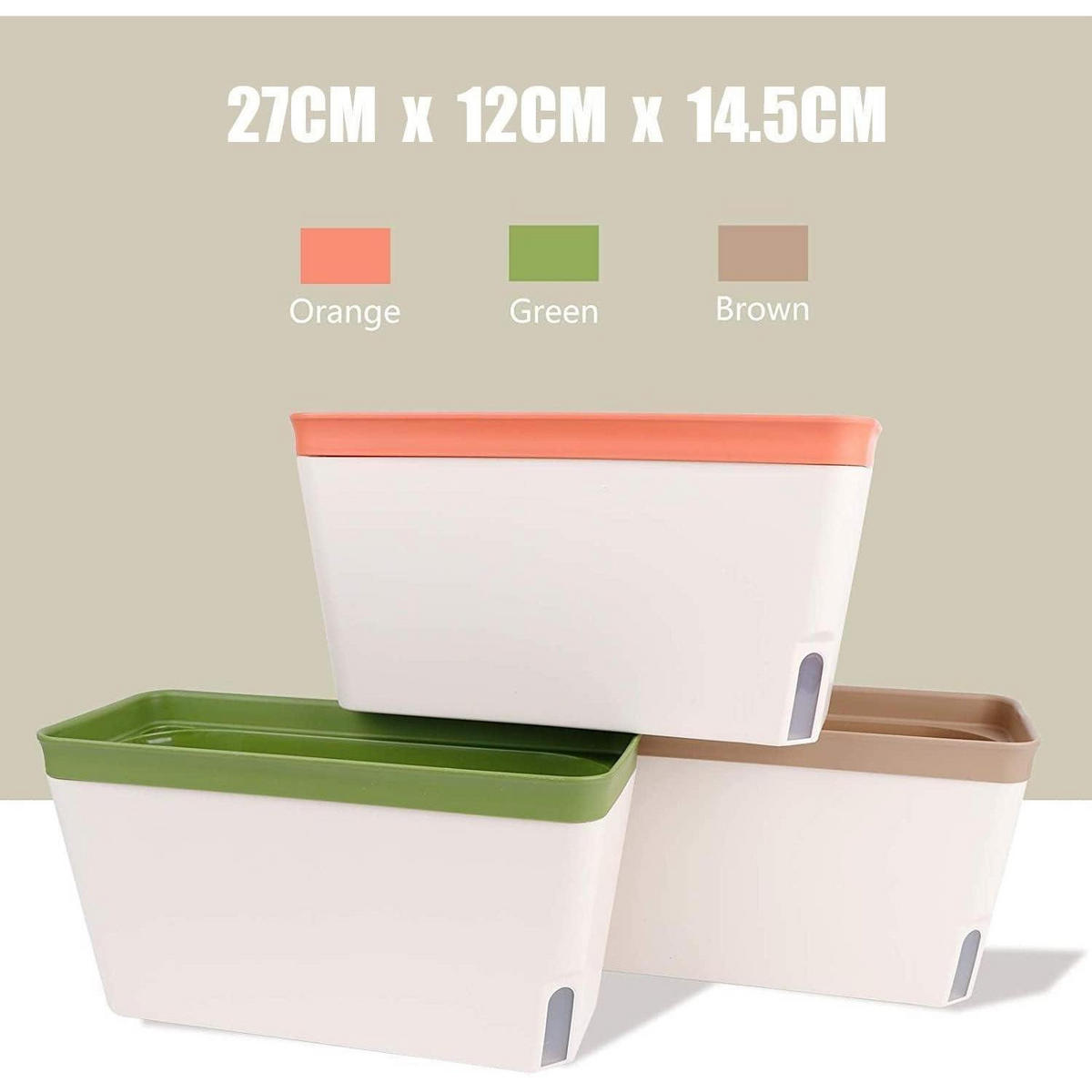 PFLANZTOPF 3-teiliges Set Selbstbewässernd 27 cm Rechteckig Kunststoff - Multicolor, Kunststoff (12/15/27cm)
