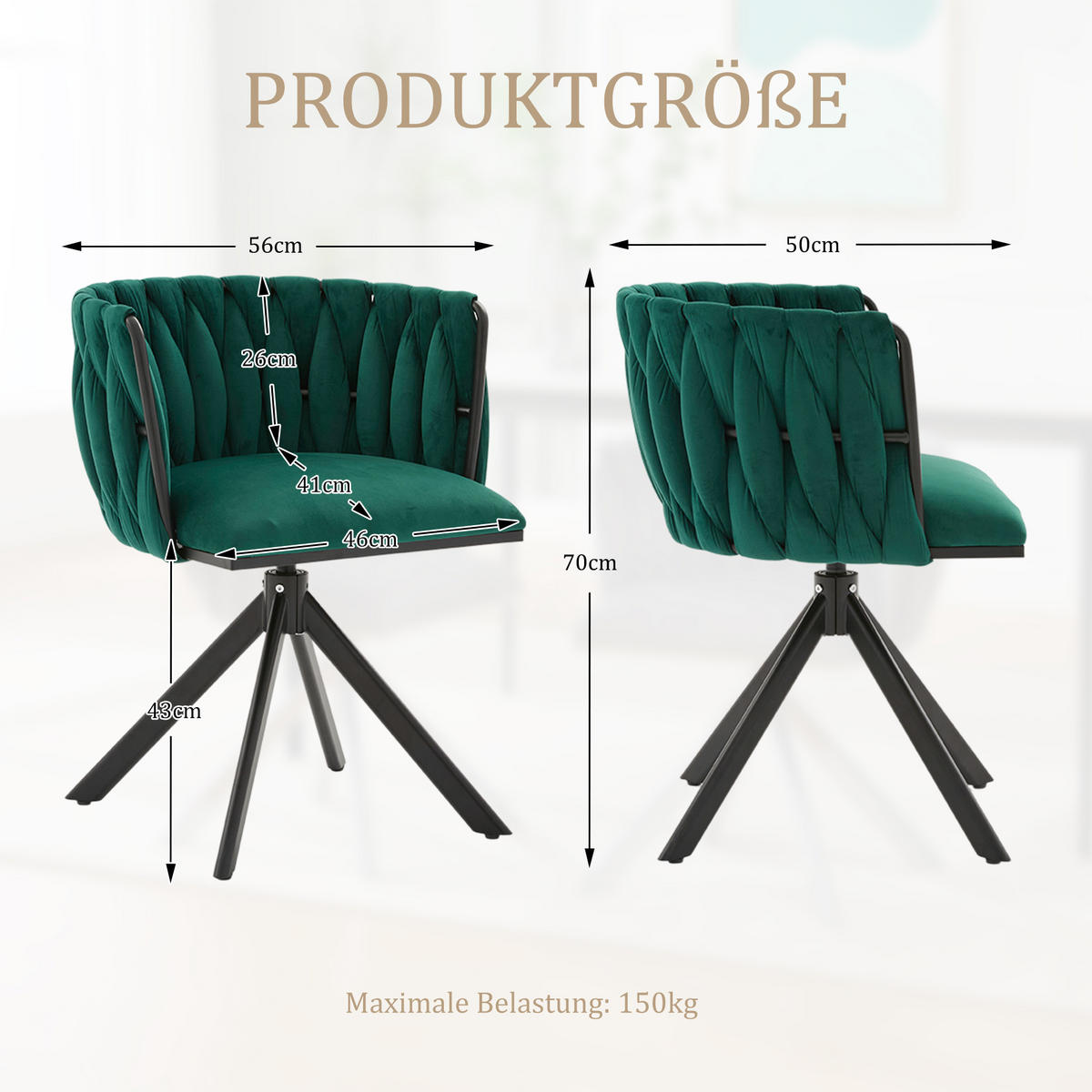 ARMLEHNSTUHL(SET à 2 Stück) - Metallgestell, ergonomisches Design und hochwertiger Velours - Smaragdgrün - Dunkelgrün, Textil/Metall (50/70/56cm) - KOMHTOM