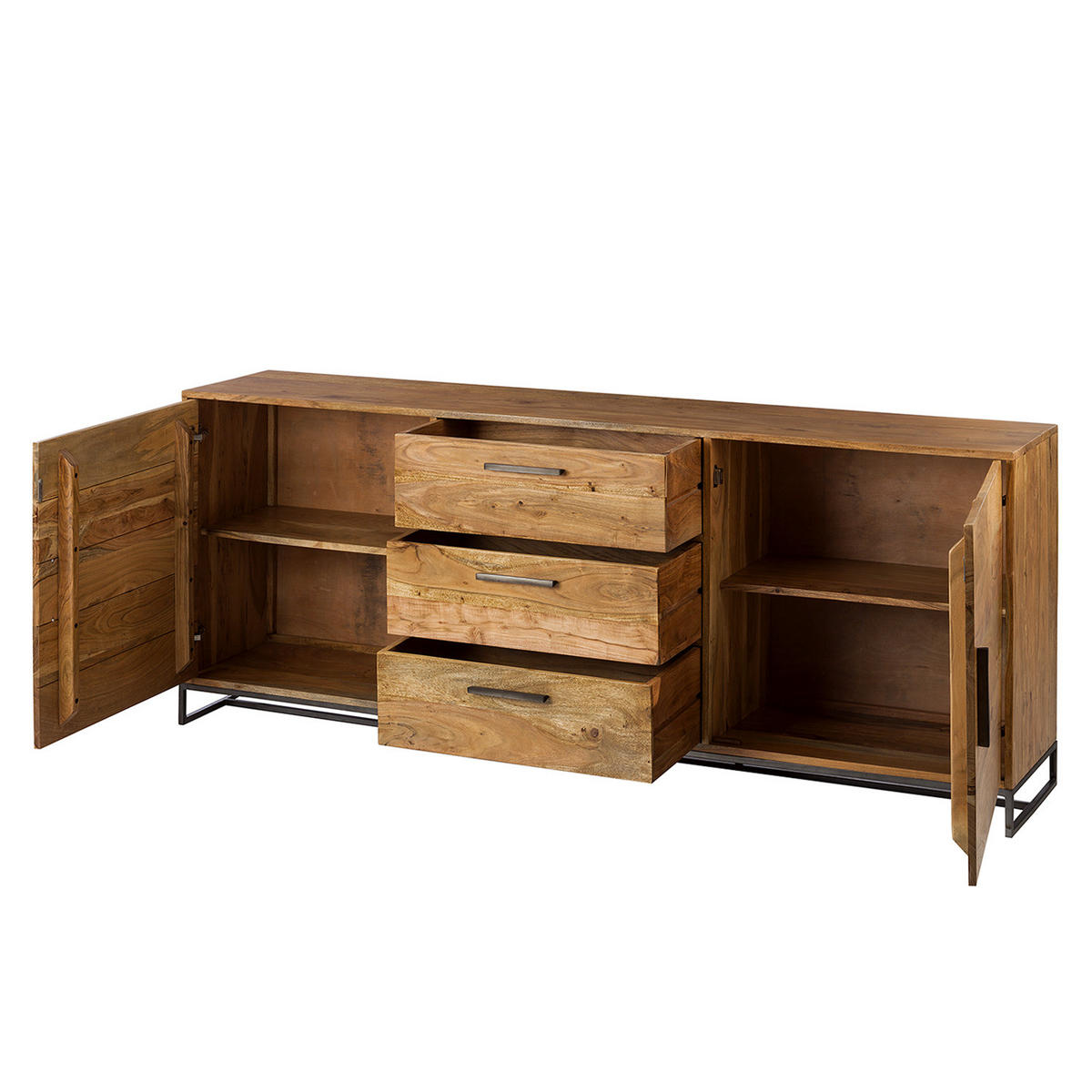 SIDEBOARD - Akazie massiv / Eisen, Typ A - Akaziefarben, Holz (200/80/40cm) - home24