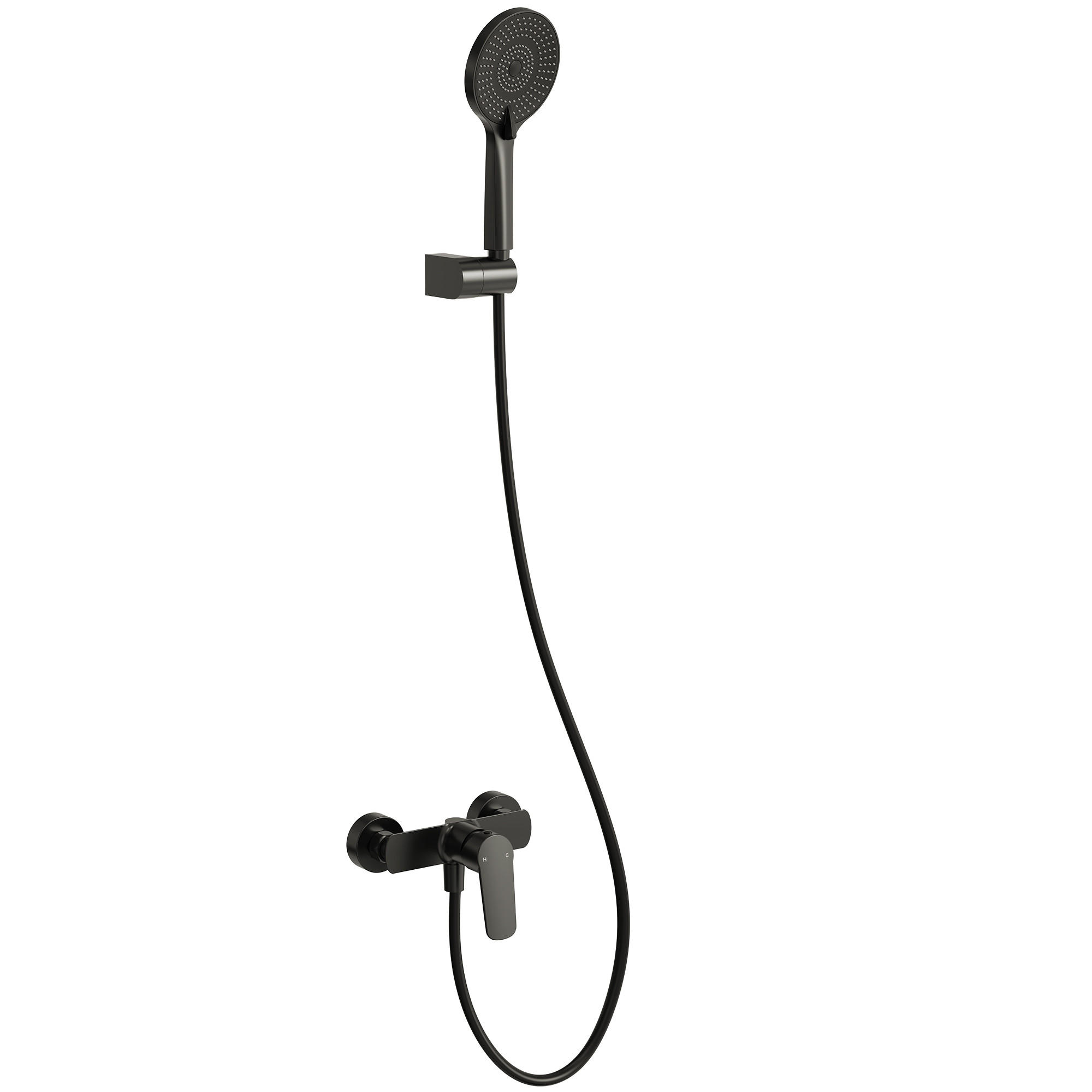 DUSCHARMATUR SFS-1277 Schwarz Matt, Aufputz, Einhebel aus Messing, 120-mm-3-Strahl-Handbrause, 150-mm-Anschlussabstand - Schwarz, Metall (18.4/24/6cm) - Everstein