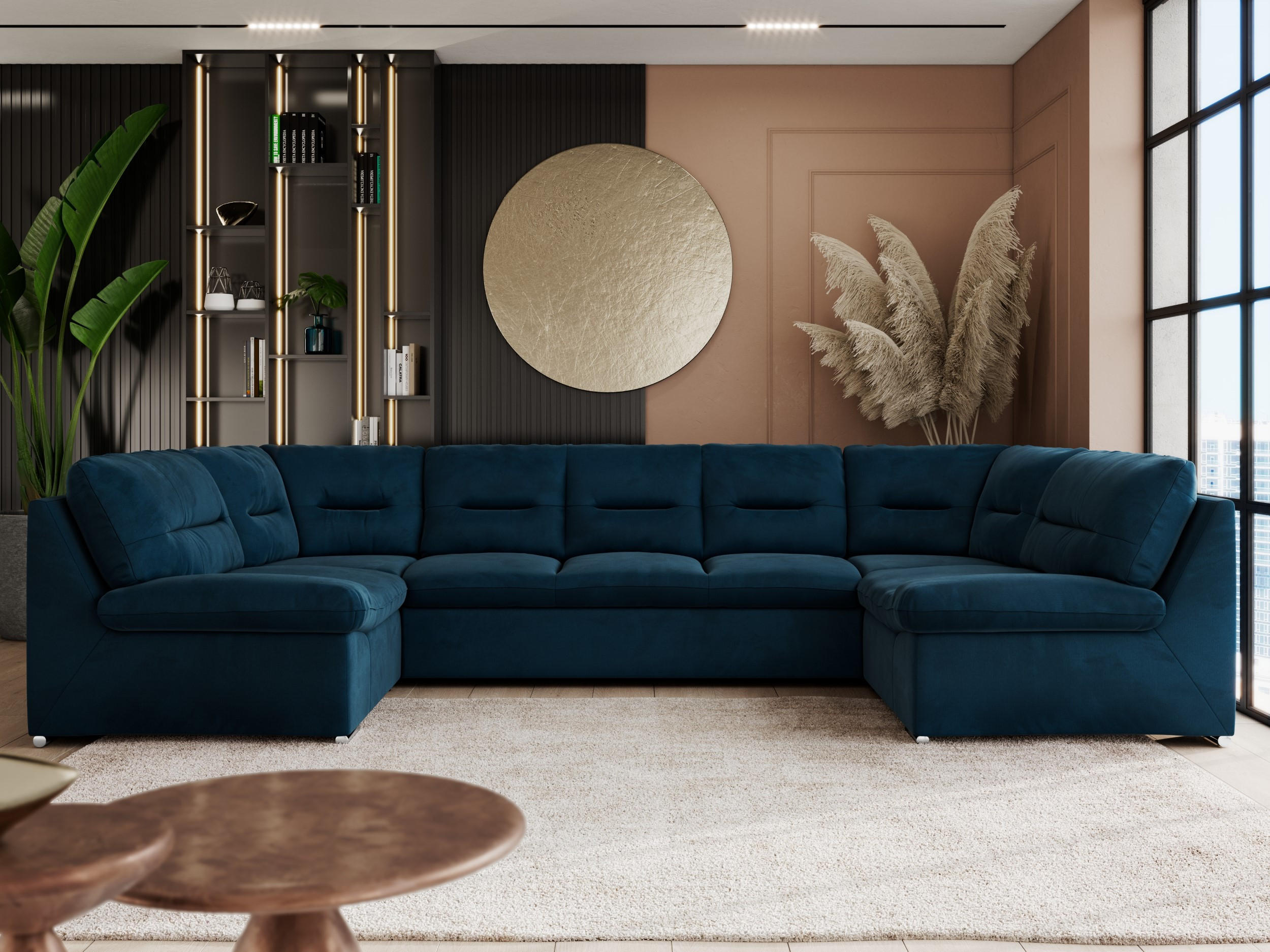 WOHNLANDSCHAFT COMODO U Dunkelblau Velvet - Silberfarben/Dunkelblau, Textil/Metall (340/93/206cm) - MKS