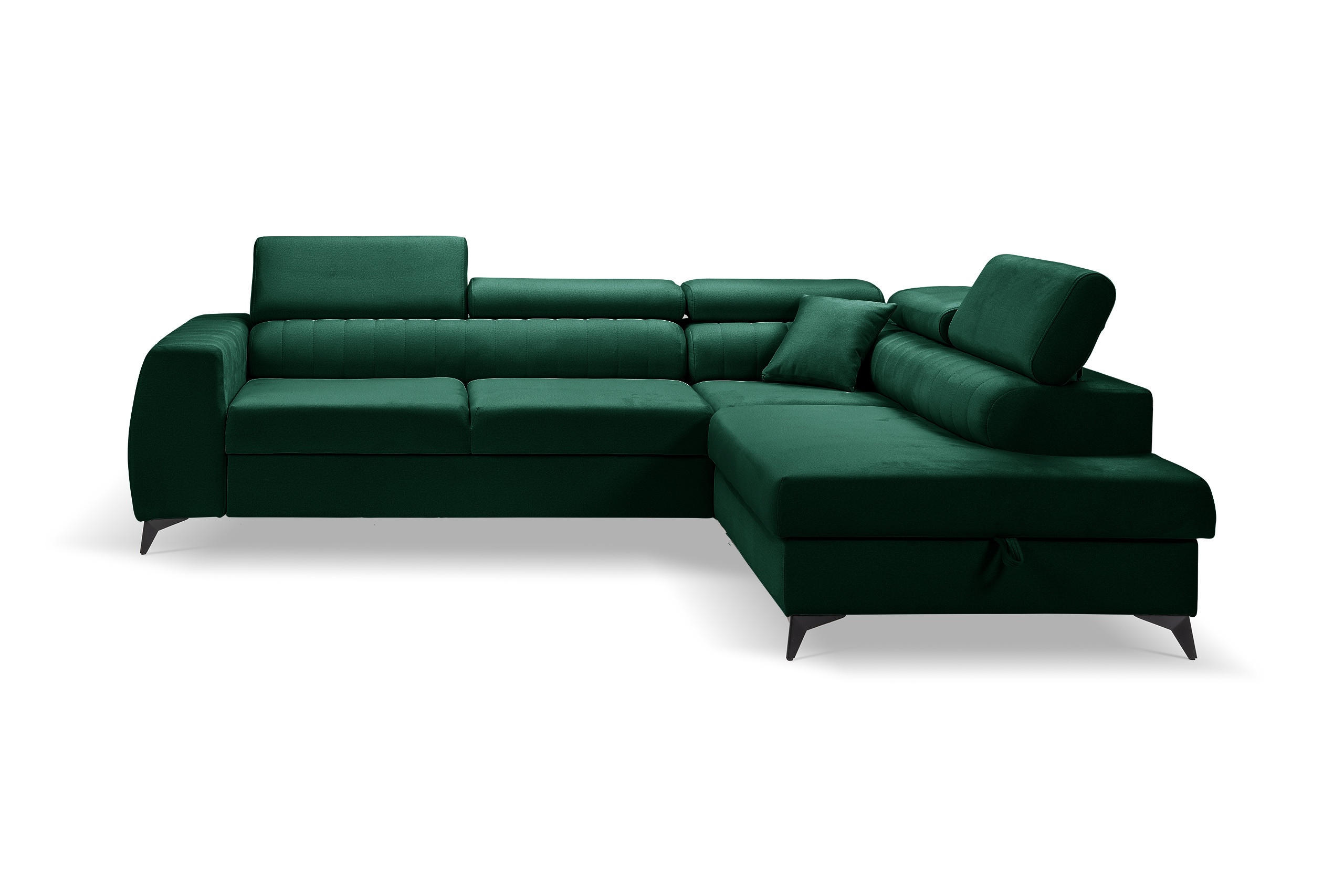 ECKSOFA PIERO L Rechts mit Schlaffunktion 195x125 Velours Dunkelgrün - Dunkelgrün/Schwarz, Holz/Textil (203/268cm) - Muffo