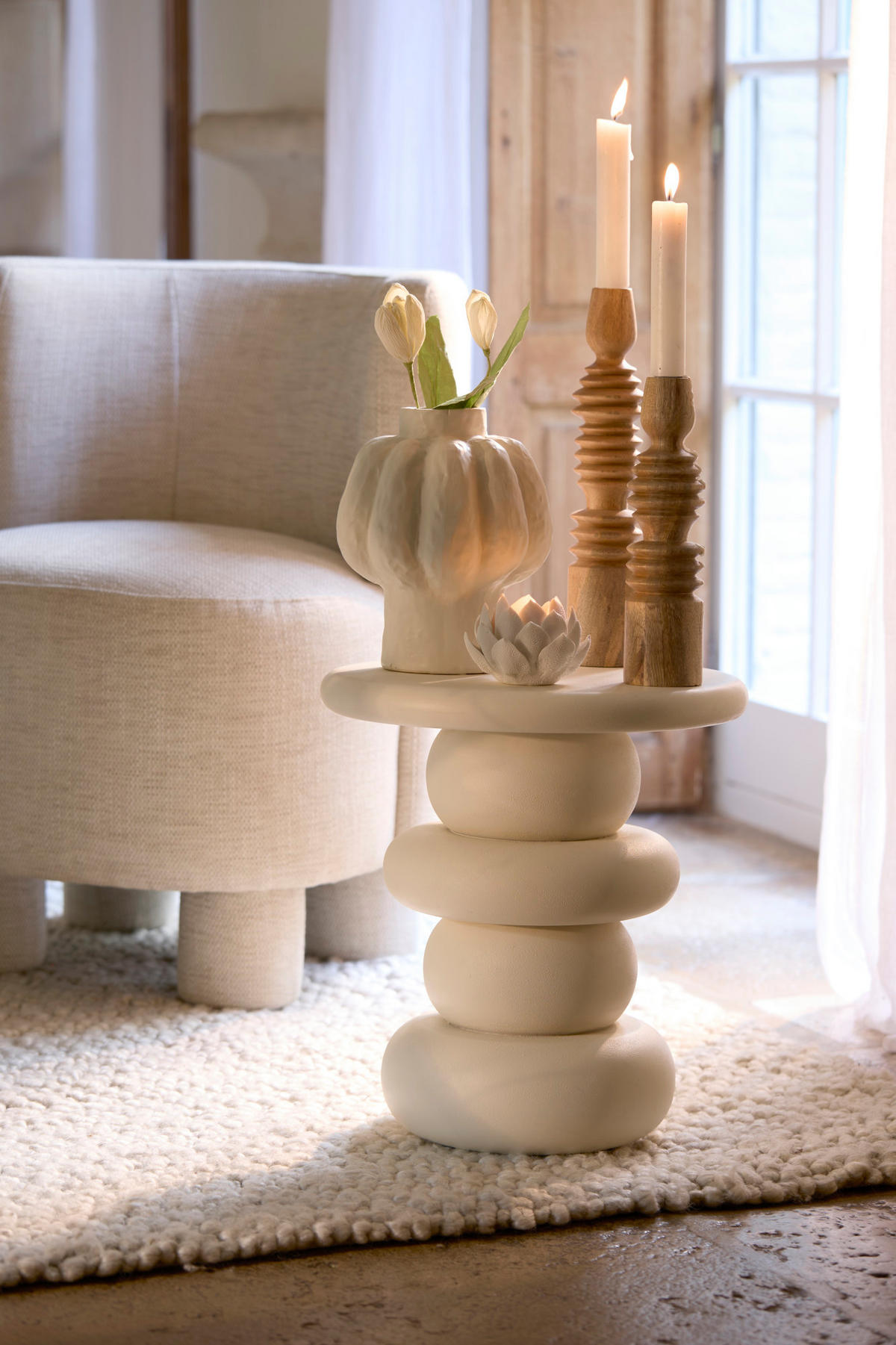 BEISTELLTISCH Azalas Weiß Ø40/45 cm - Weiß, Holz (40/40/45cm) - Light & Living