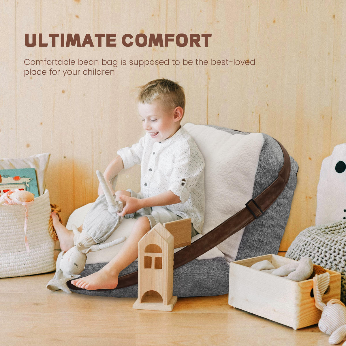SITZSACK für Kinder Leinen grau - Grau, Textil (100/22/70cm) - Vercart