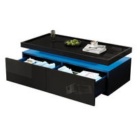 COUCHTISCH 95/45/35 cm mit LED-Beleuchtung, 2 Schubladen und halboffener Ablage, Hochglanz-Spanplatte, Schwarz - Schwarz, Holzwerkstoff (95/45/35cm) - Redom