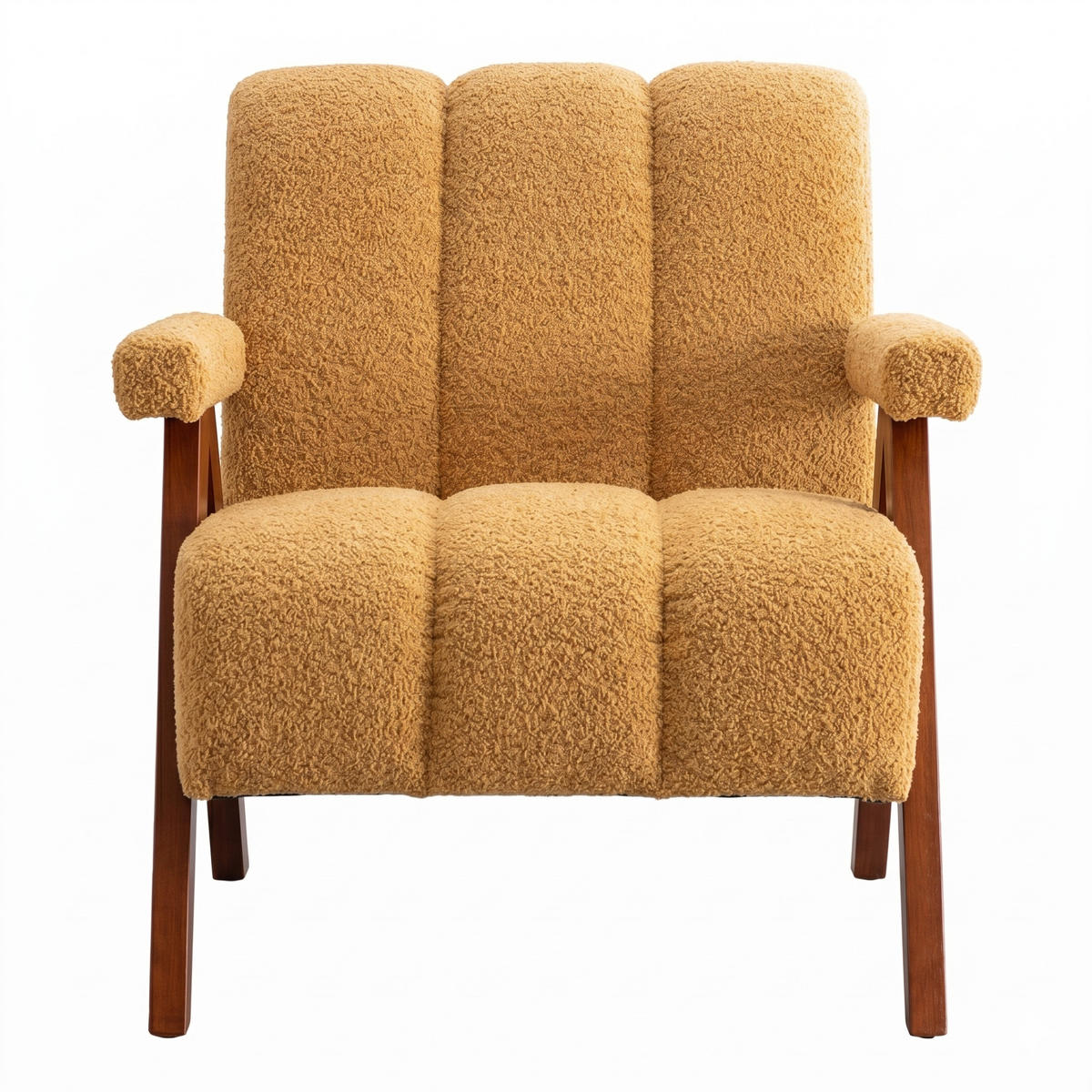 FÅTÖLJ i Bouclé och Ekträ, modern accentstol - Gul, Trä (77/77/68.5cm) - Urban Meuble