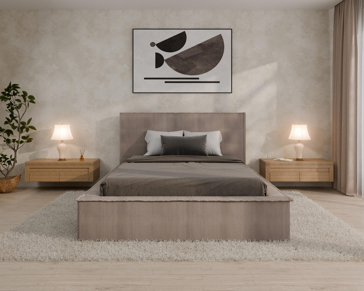 POLSTERBETT SANA 140x200cm, ohne Matratze, cappuccino - Cappuccino, Holz (140/200cm) - Homesy