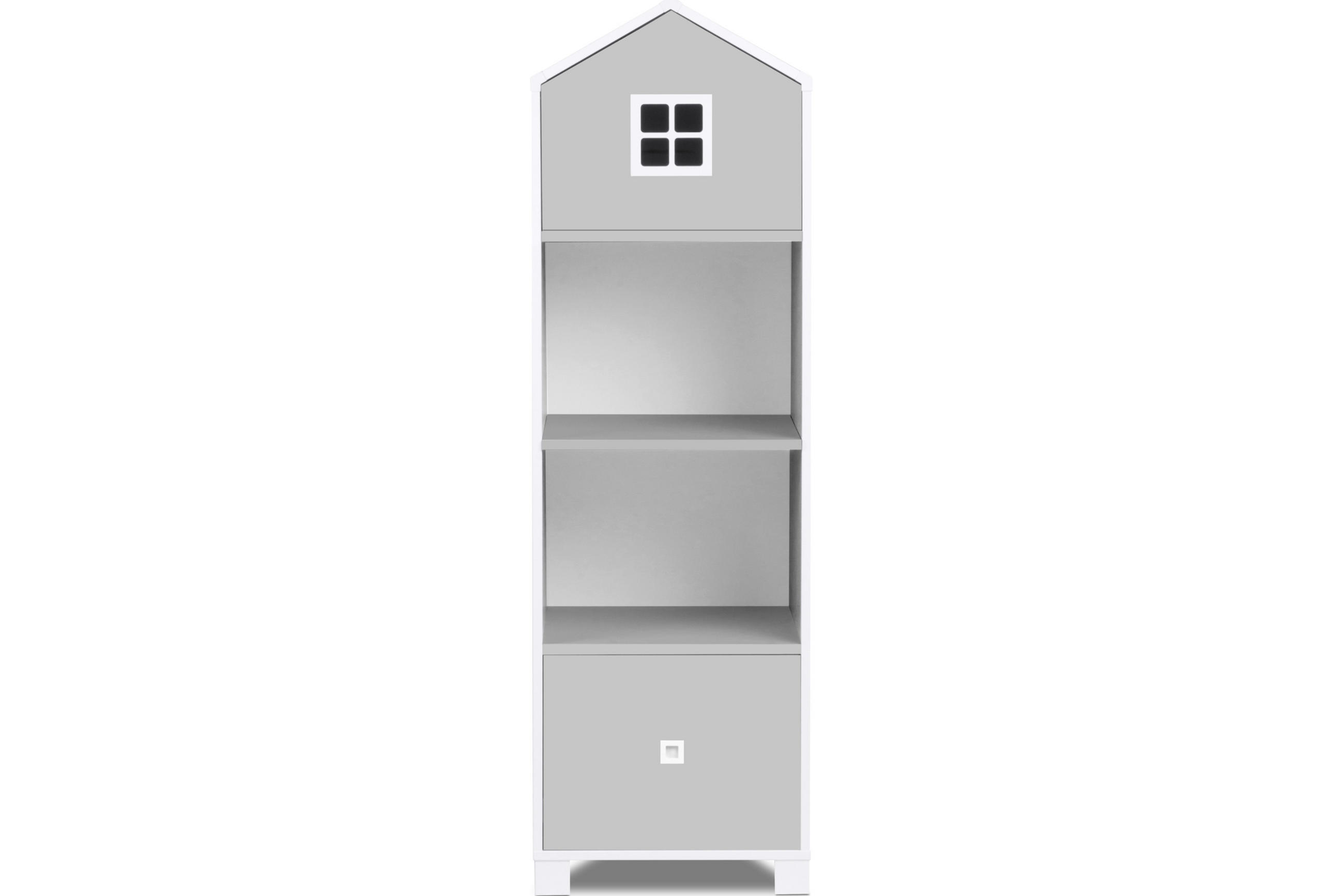 KINDERBÜCHERREGAL MIRUM mit Schublade und Türen, Weiß/Grau - Weiß/Grau, Holz (47/152/45cm) - KONSIMO®