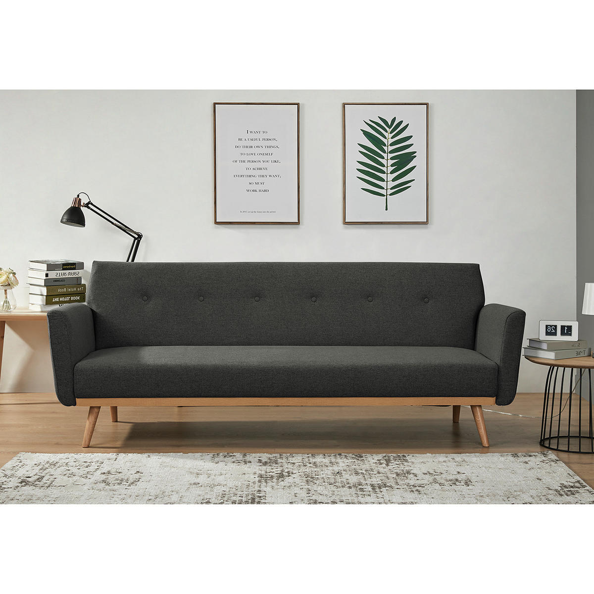 SCHLAFSOFA - Anthrazit, Holz/Birkenholz (212/79/85cm) - home24