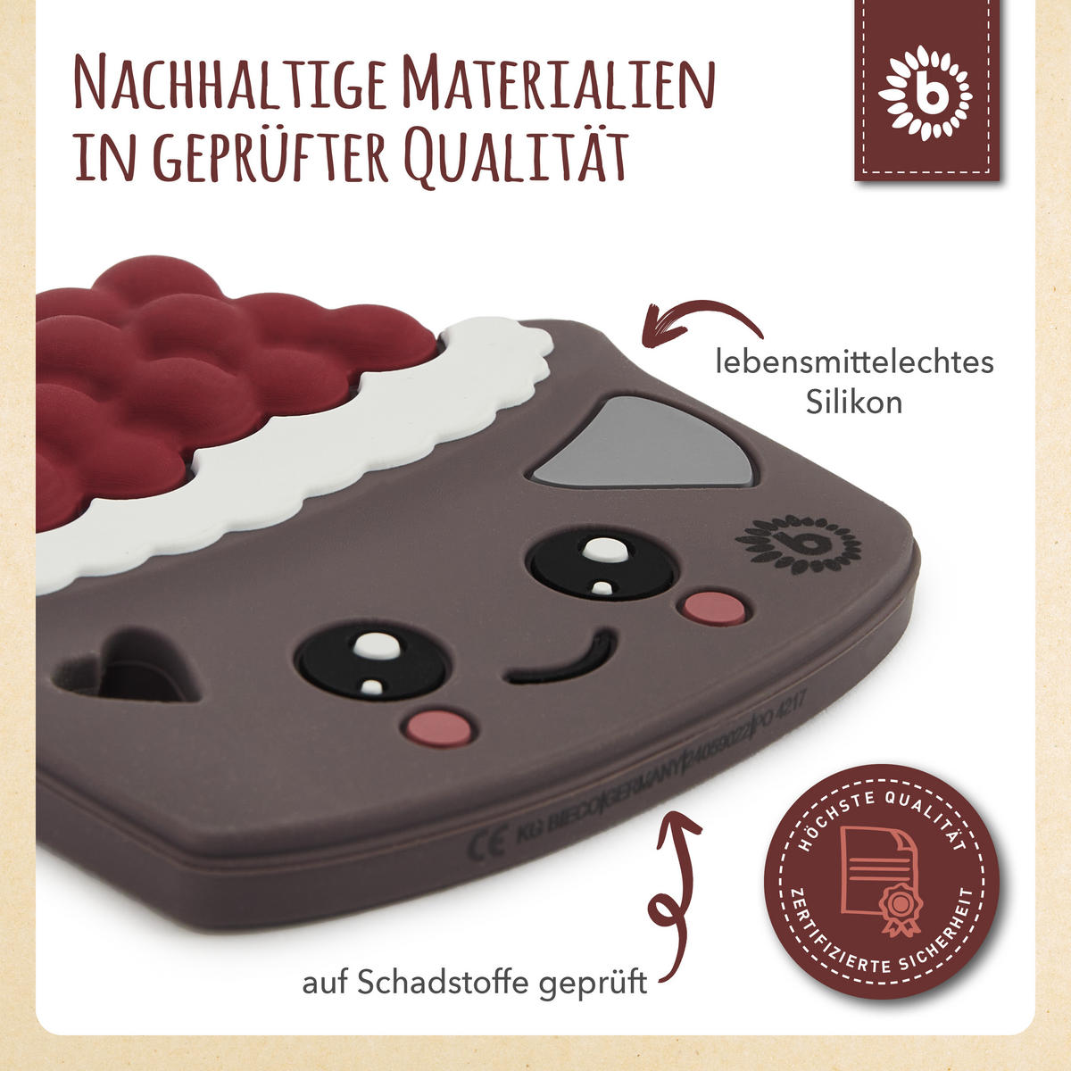 BEISSRING Silikon Torte - ab Geburt - Dunkelrot, Kunststoff (8/8cm) - Bieco Spielwaren