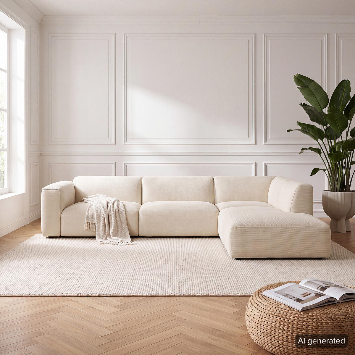 3-SITZER ECKSOFA mit Recamiere - Beige/Schwarz, Kunststoff/Textil (295/231cm) - home24
