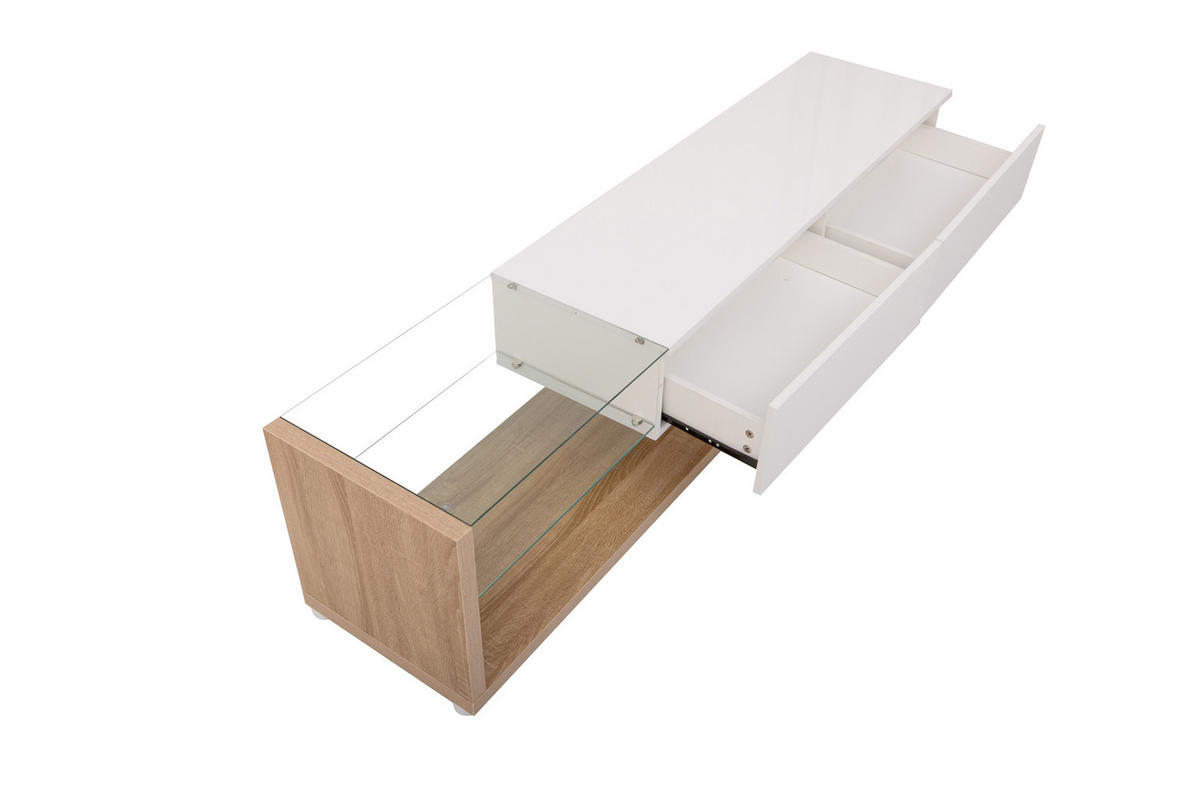 LOWBOARD mit LED-Beleuchtung, 170/36/38cm - Weiß, Glas/Holzwerkstoff (170/38/36cm) - Urban Meuble