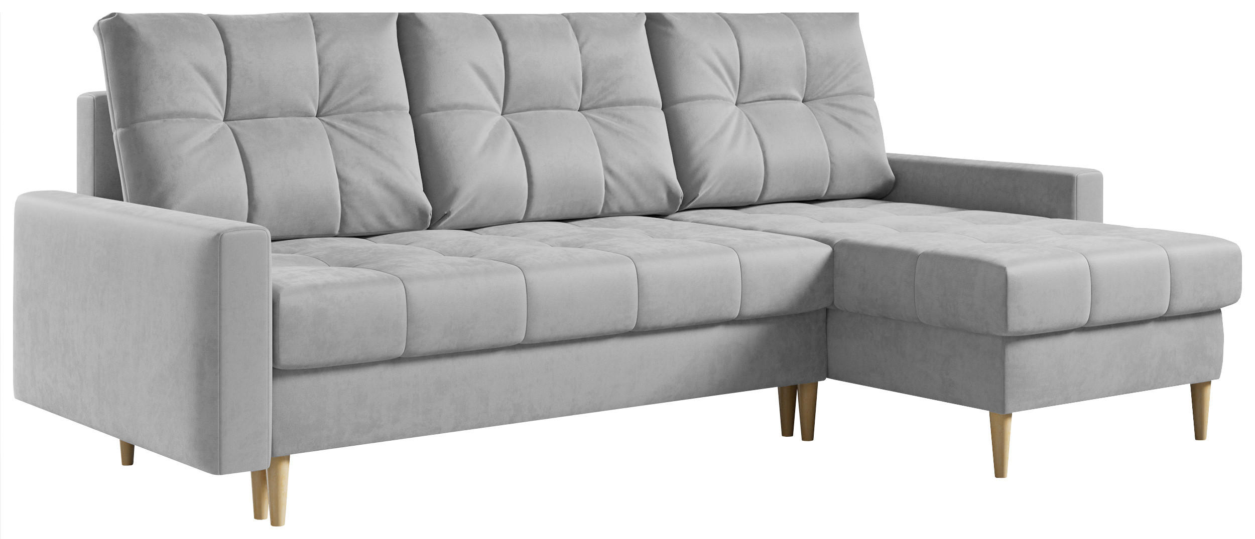 ECKSOFA Astra Hellgrau Velvet - Hellgrau/Braun, Holz/Textil (220/140cm) - MKS