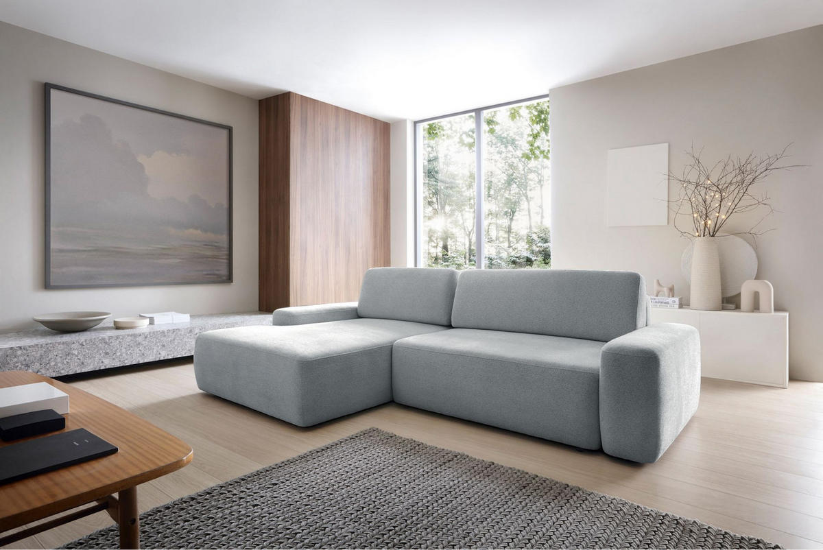 ECKSOFA Baleo Hellgrau Chenille-Bezug - Hellgrau/Schwarz, Kunststoff/Textil (264/162cm) - Selsey