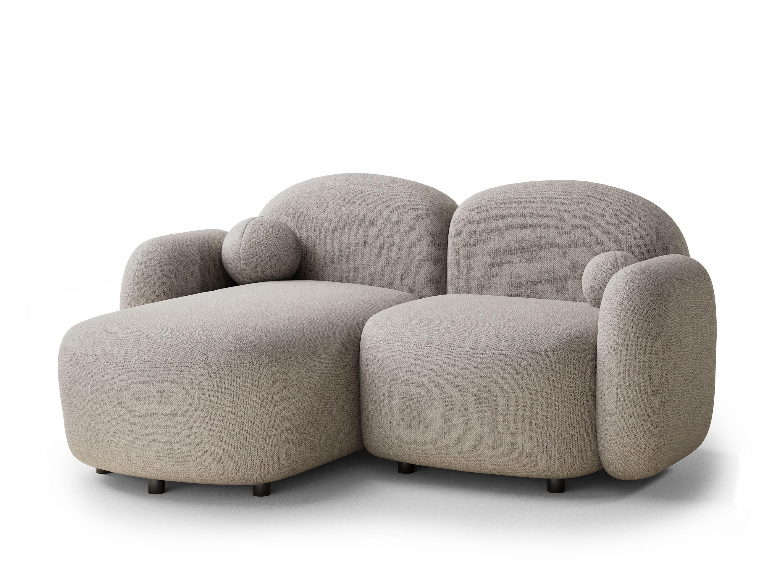 ECKSOFA Bahama Seidengrau Webstoff - Links Seite - Greige/Schwarz, Holz/Holzwerkstoff (146/190cm) - Maison de Reve
