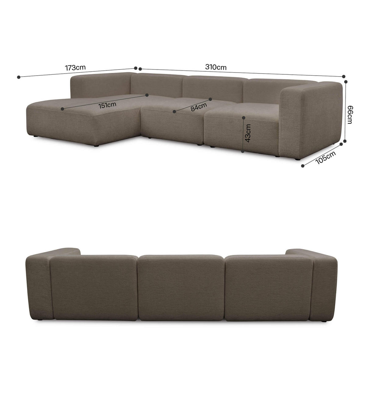 ECKSOFA modular Cubo 4-Sitzer - Braun, Textil (314/179cm) - Mokebo