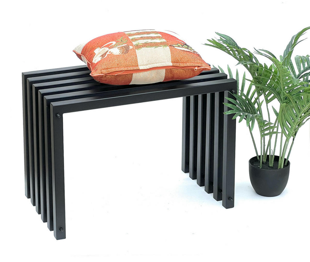 HOCKER Metall Schwarz Sitzbank Massiv Wetterfest 60 cm Sitzhocker Ela - Schwarz, Metall (60/43.5/37cm) - DanDiBo