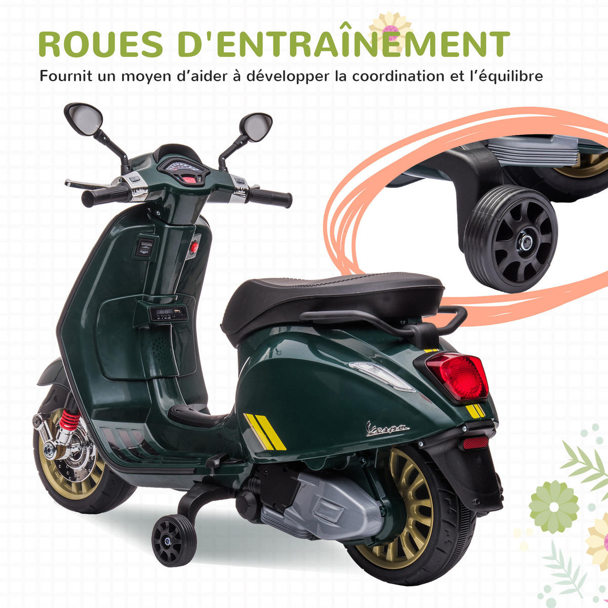 ELEKTRO-KINDERAUTO DE-13109 Stützräder Grün - Dunkelgrün, Kunststoff (107/47/73cm) - ComfortXL