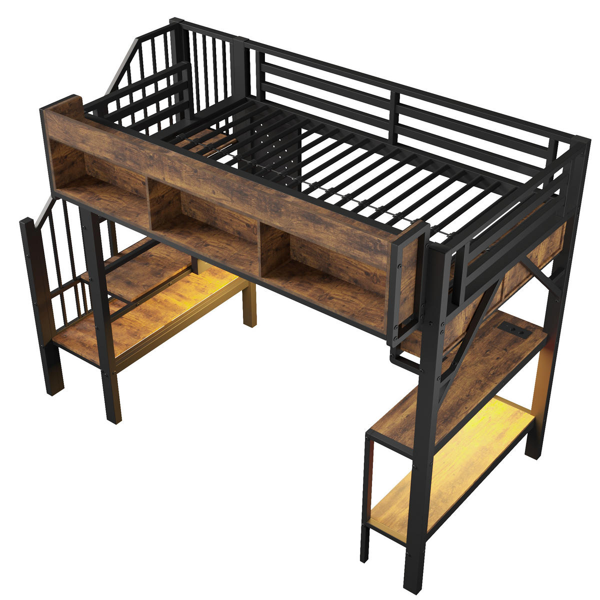 HOCHBETT 90/200 cm DE-32533 mit Eckschreibtisch Braun-Schwarz - Schwarz, Metall (90/200cm) - ComfortXL