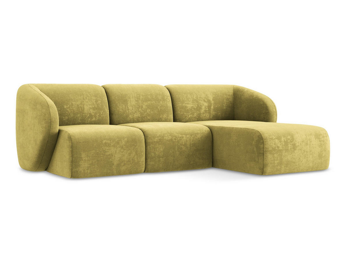 ECKSOFA Rechts Chenille Stoff Grün - Limette/Schwarz, Holzwerkstoff/Kunststoff (248/166cm) - Makamii