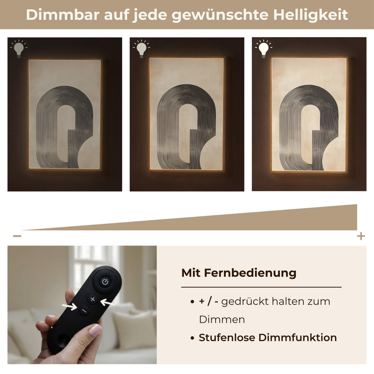 NÁSTĚNNÁ LAMPA S AKUMULÁTOREM Luk - Pruhy - Minimalistický - Černý 70x100 cm - béžová, kompozitní dřevo (70/100/8cm) - OnlyWow