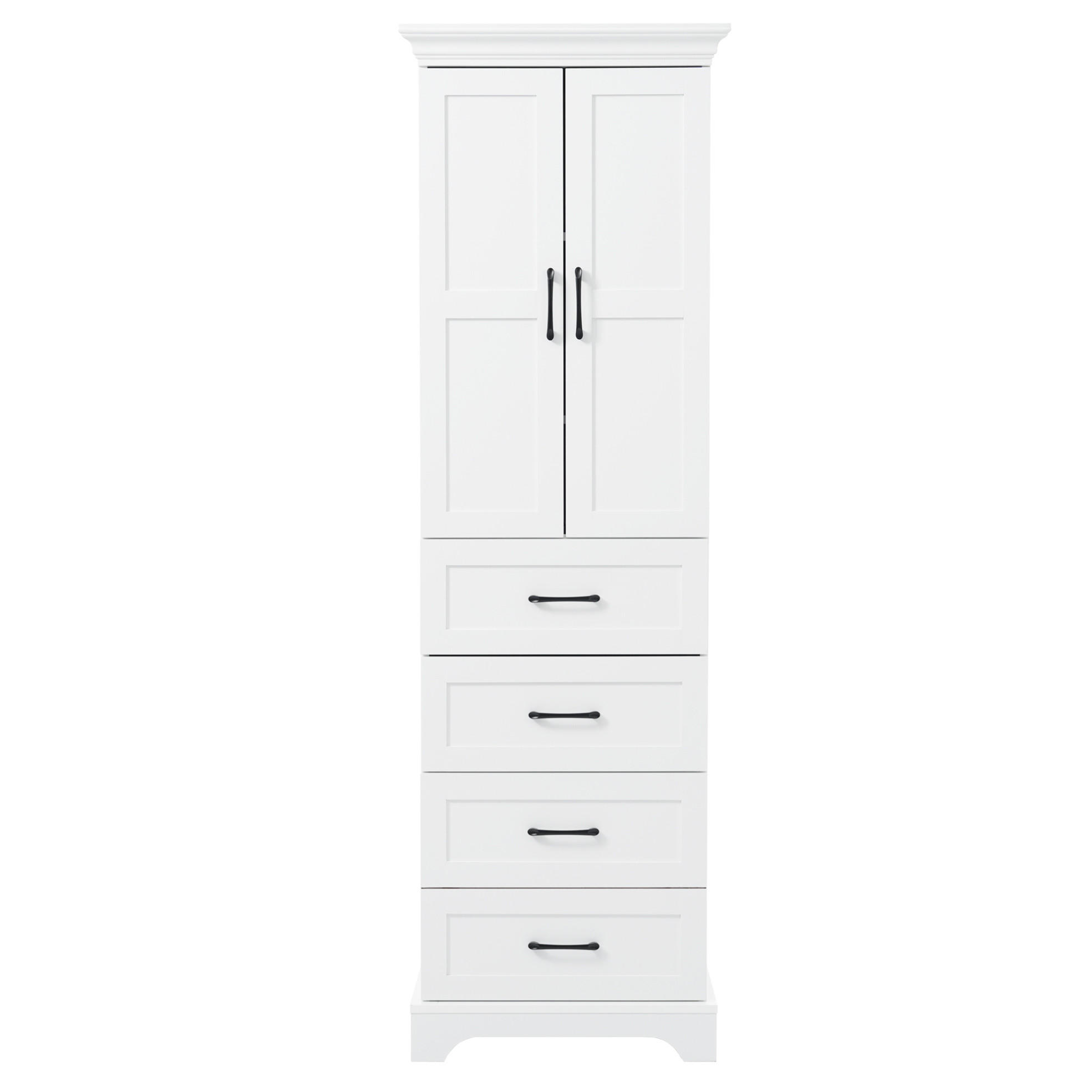 HOCHSCHRANK 60/40/180 cm aus MDF mit Sanftschluss und verstellbaren Einlegeböden Weiß - Weiß, Holzwerkstoff (57/180/38cm) - Modenvie