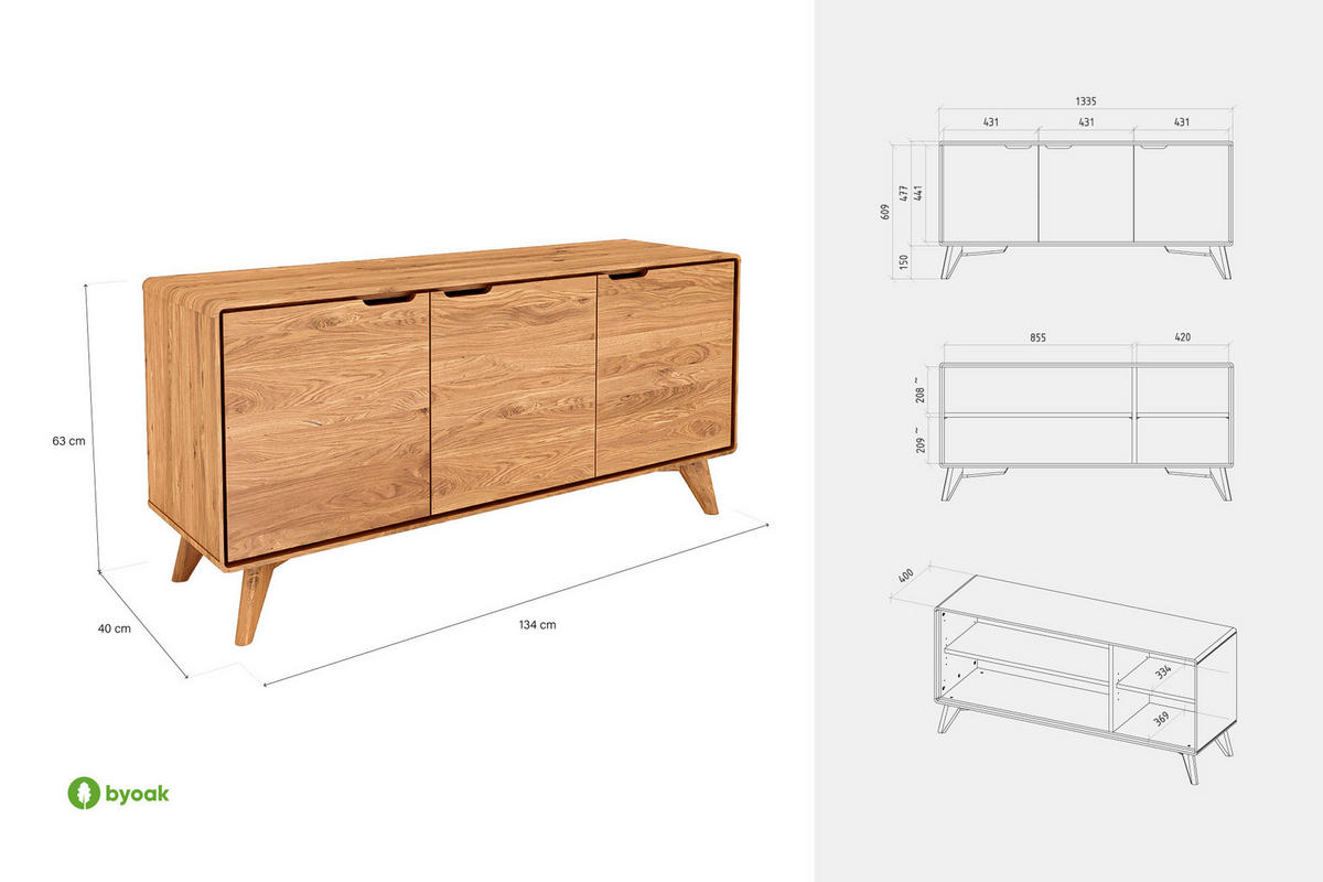 KOMMODE GREG Kernbuche - Kernbuche, Holz (134/63/40cm) - byoak