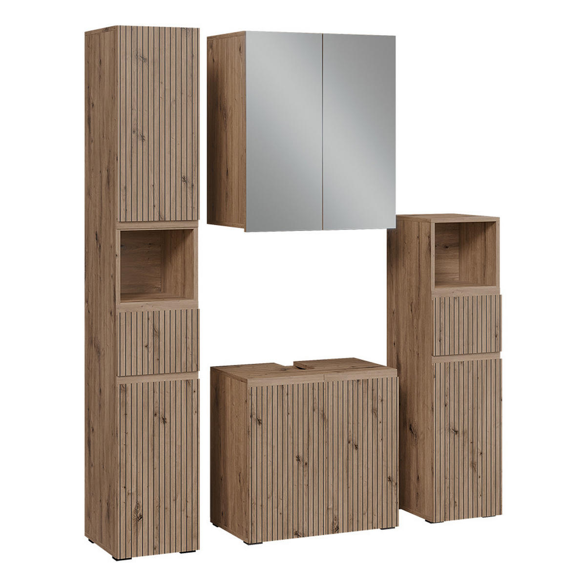 BADMÖBEL-SET Takumi Artisan 4 Teile - Hellgrau, Holzwerkstoff (60/58/35cm) - Vicco