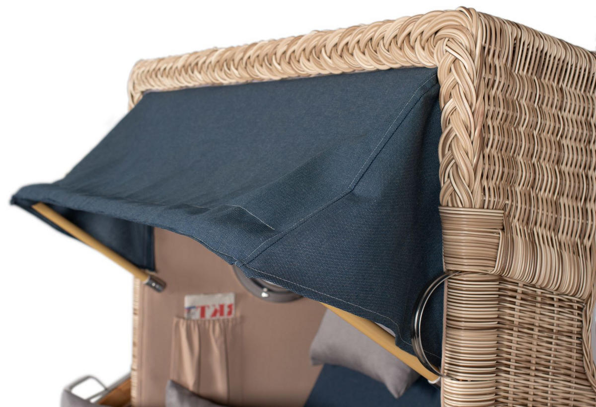 STRANDKORB Komplettset: Ammersee Teak Bullauge - PE shell - Modell 593 - Grau, Holz/Kunststoff (125/165/80cm) - bene living