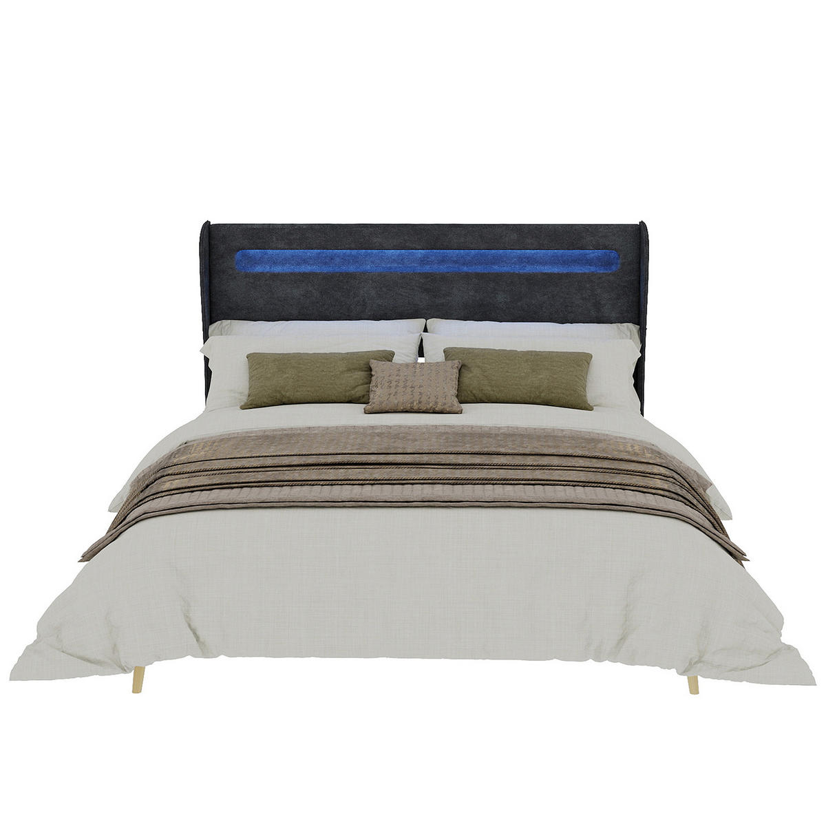 POLSTERBETT 160x200 cm LED Kopfteil grau - Grau, Textil (160/200cm) - LEBENLANG