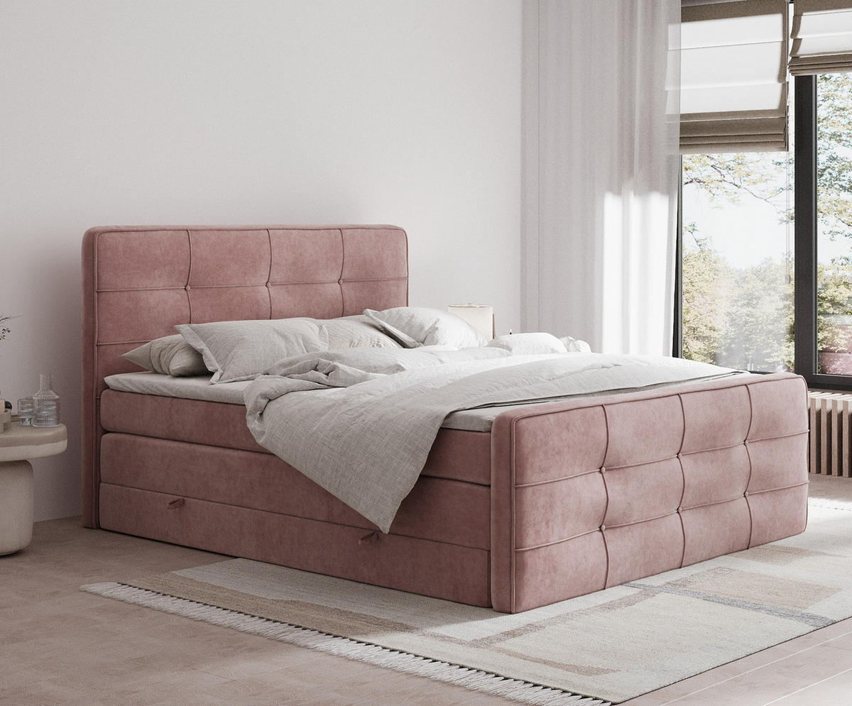 BOXSPRINGBETT Semplice Rosa 140/200 cm - Schwarz/Rosa, Holz/Holzwerkstoff (140/200cm) - Maison de Reve