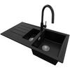 GRANITSPÜLE Kopenhagen Duo, 2-er set Schwarz 90/50 cm 1,5 Becken + Küchenarmatur 40/20 cm + Ablauf-Set ab 60er Unterschrank - Chromfarben/Schwarz, Kunststoff (90/19/50cm) - Primagran