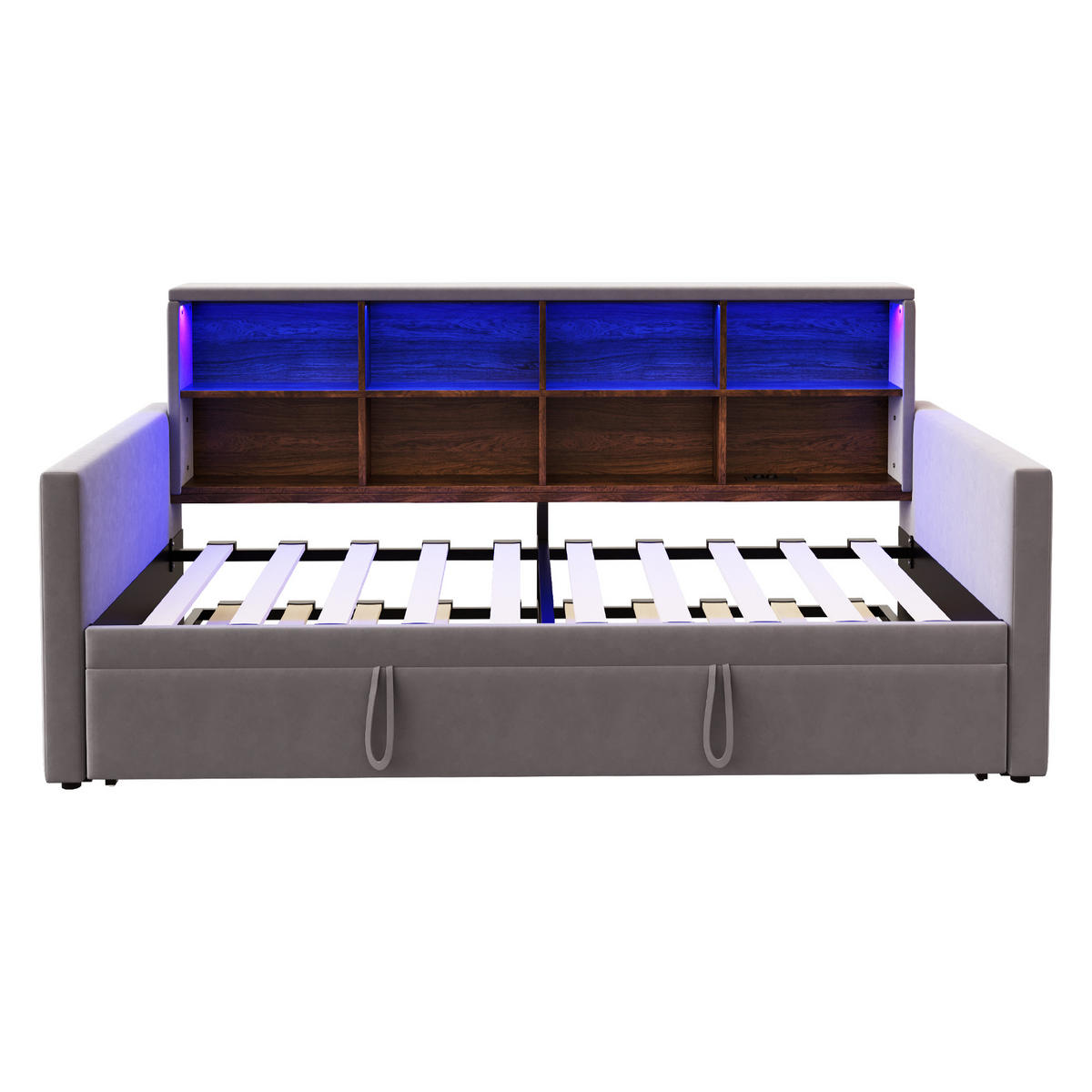 AUSZIEHBETT 90/190 cm DE-02118, in Dunkelgrau, mit LED, Steckdosen und Staufächern - Dunkelgrau, Metall (90/190cm) - ComfortXL