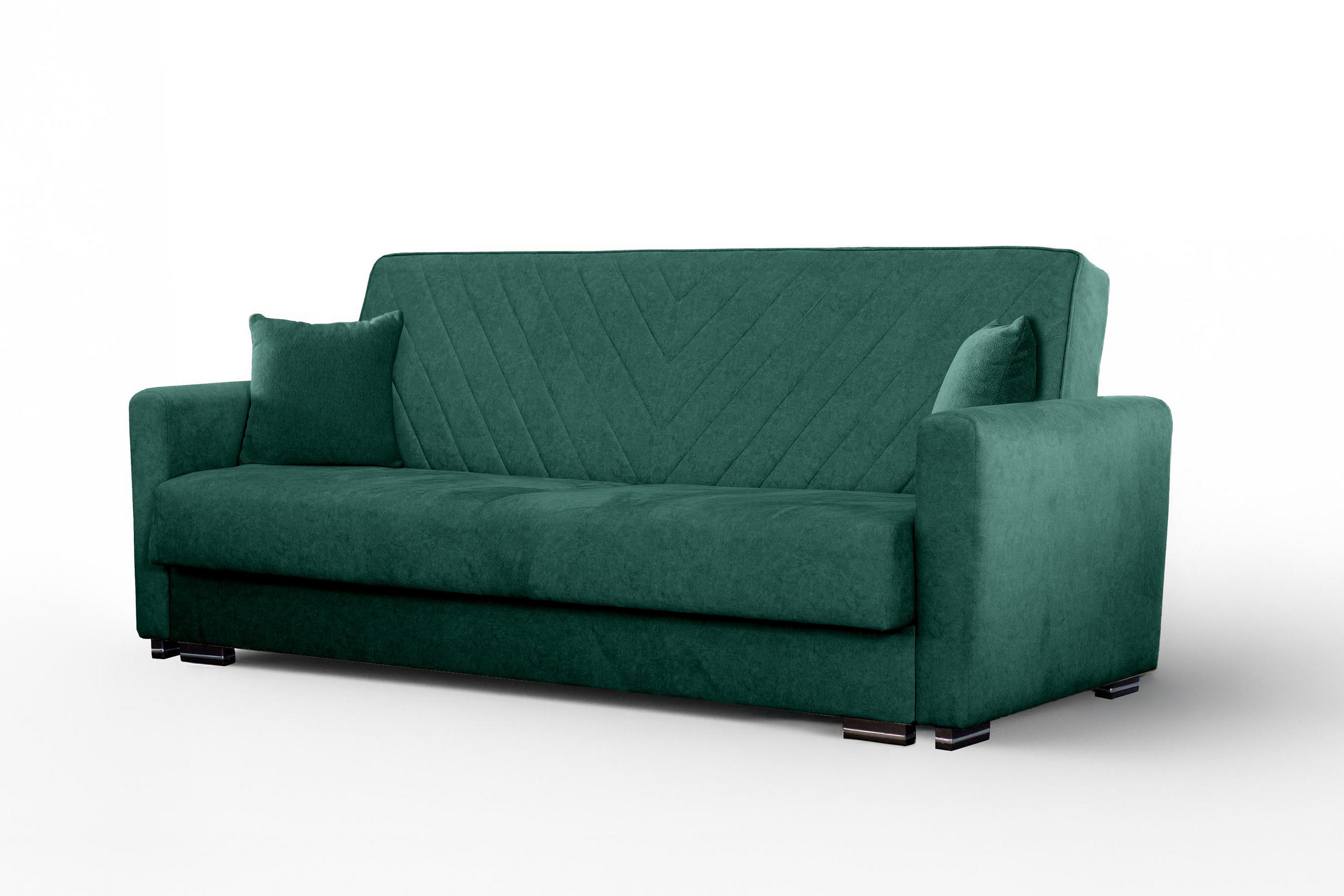 SOFA Vera Grün, mit Schlaffunktion und Bettzeugablage - Grün, Holzwerkstoff (227/95/100cm) - Bettso