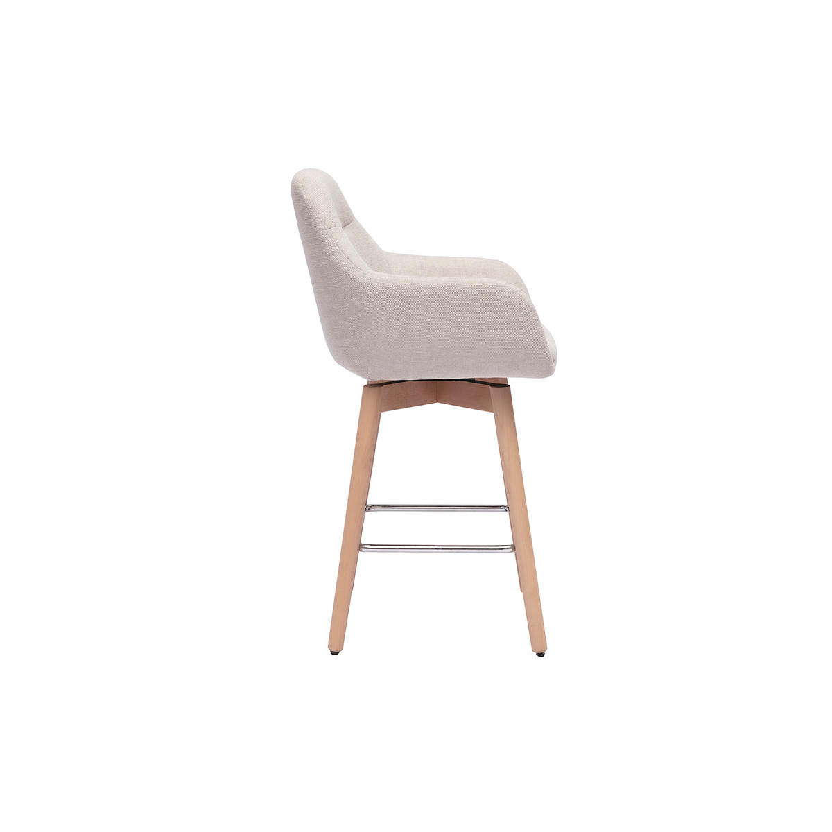 SKANDINAVISCHE Barhocker 360° drehbar in Textur-Beige Samteffekt Stoff und helles Holz H65 cm (2er Set) ALESS - Beige, Textil (54/94/53cm) - Miliboo