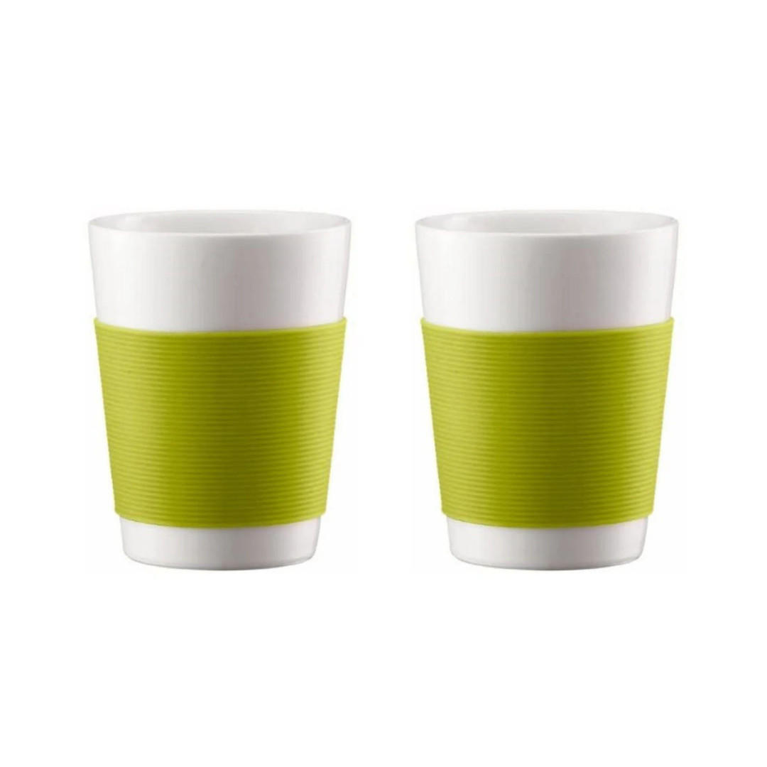 ESPRESSOTASSEN Canteen Grün 2er Set 100 ml Doppelwandig Porzellan Silikonhülle - Rot/Grün, Keramik (0.2L) - Bodum
