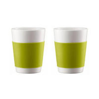 ESPRESSOTASSEN Canteen Grün 2er Set 100 ml Doppelwandig Porzellan Silikonhülle - Rot/Grün, Keramik (0.2L) - Bodum