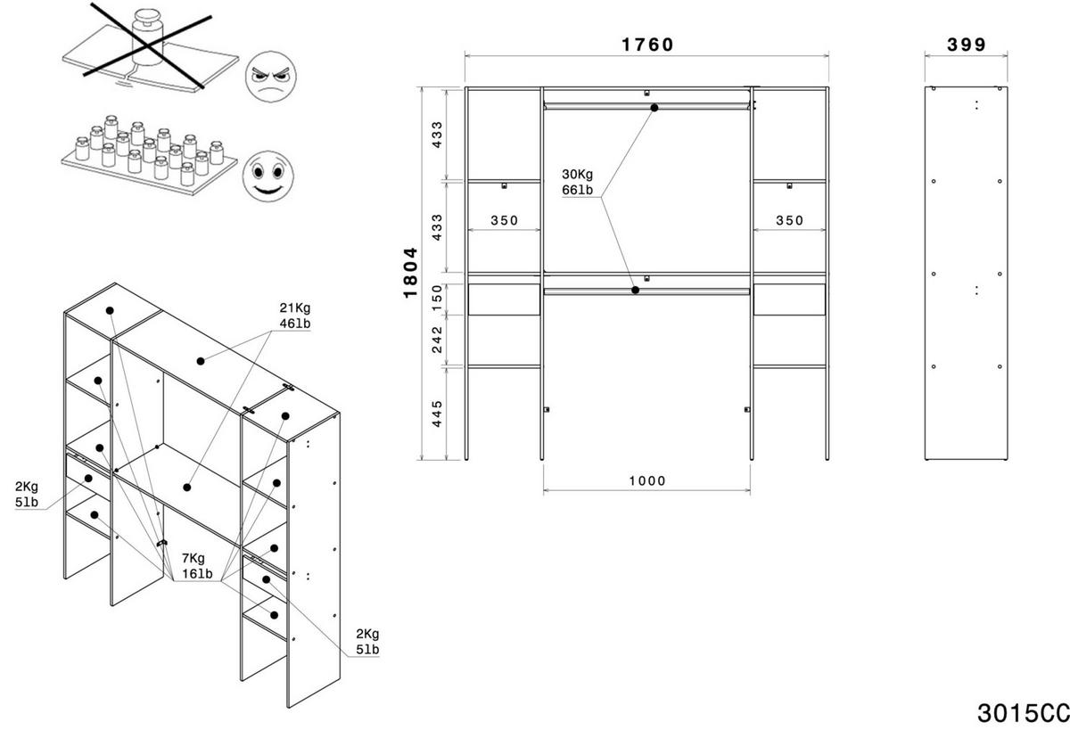 KLEIDERSCHRANK Combi 3 in Weiß von Parisot – Flexibler Stauraum in modernem Design – offenes Design - Weiß, Holzwerkstoff (80/200/120cm)