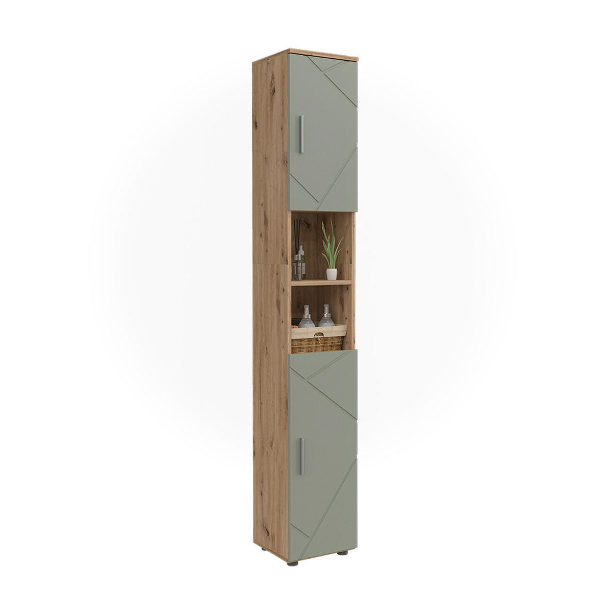 BADSCHRANK Irma Salbeigrün 30 x 192 cm - Salbeigrün, Holzwerkstoff (30/192/30cm) - Vicco