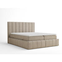 BOXBETT Moretti 140/200 cm, in Beige, Bettkasten, Matratze, Topper - Beige/Schwarz, Holz/Holzwerkstoff (140/200cm) - Maison de Reve