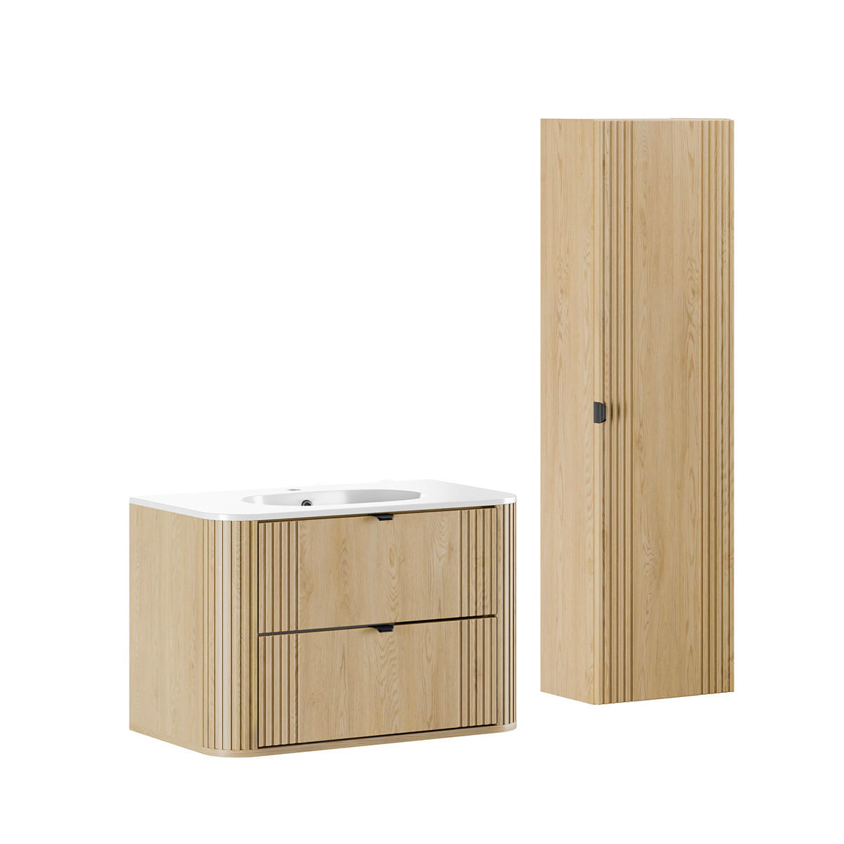 BADMÖBEL 80cm Mila 2er-Set Helle Eiche - Braun, Holzwerkstoff (80/52/46cm) - Petits-meubles