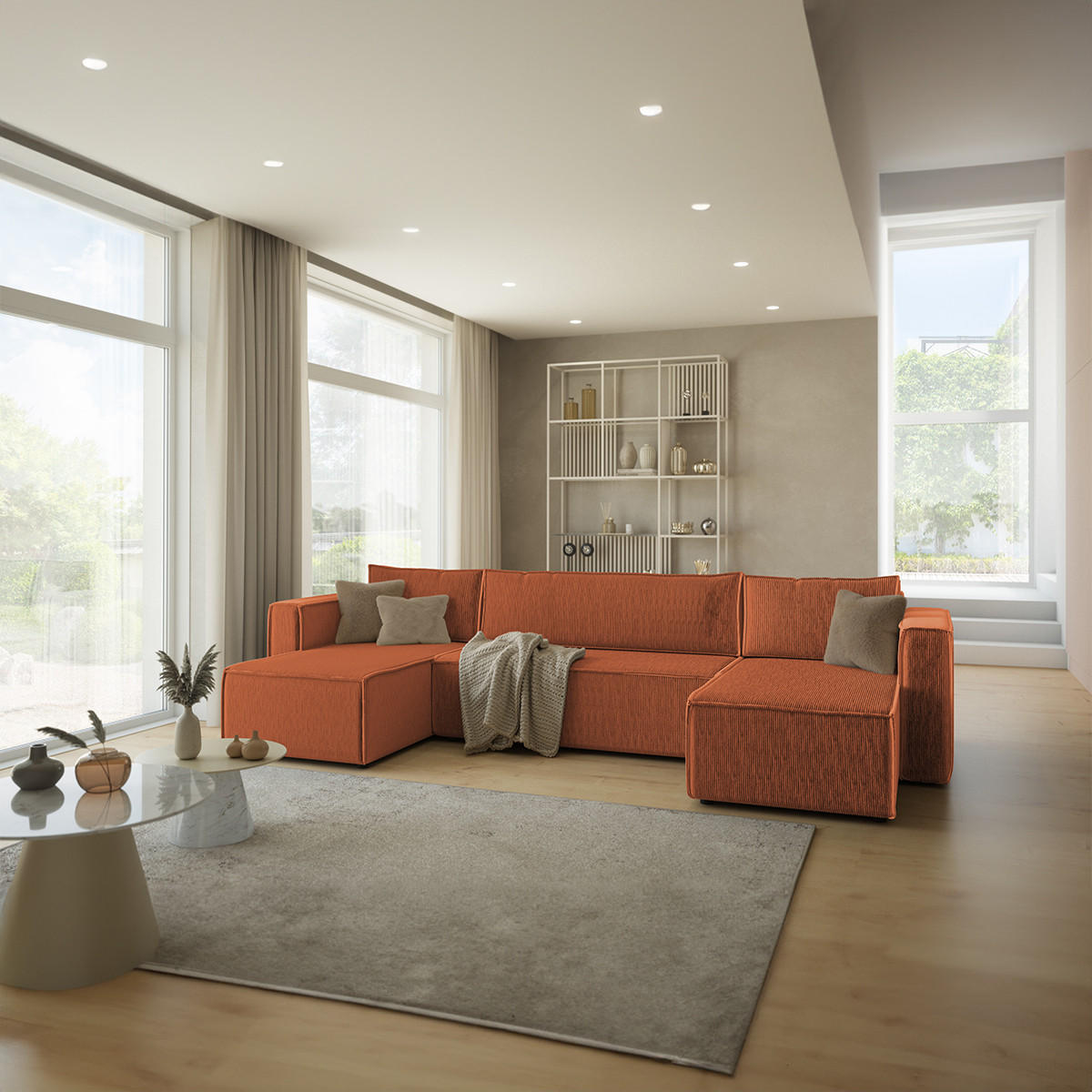 PANORAMASOFA Ezekiel 5 Sitzplätze Orange - Orange, Holz (309/73/145cm) - Petits-meubles