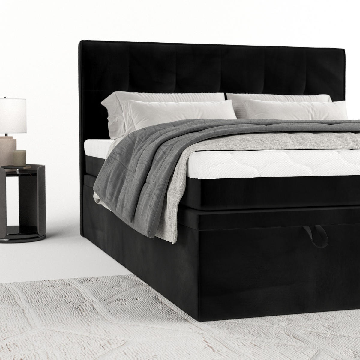 BOXBETT Arivo 140/200 cm Schwarz im Kronos Stoff - Schwarz, Holz/Holzwerkstoff (140/200cm) - AltaBeds