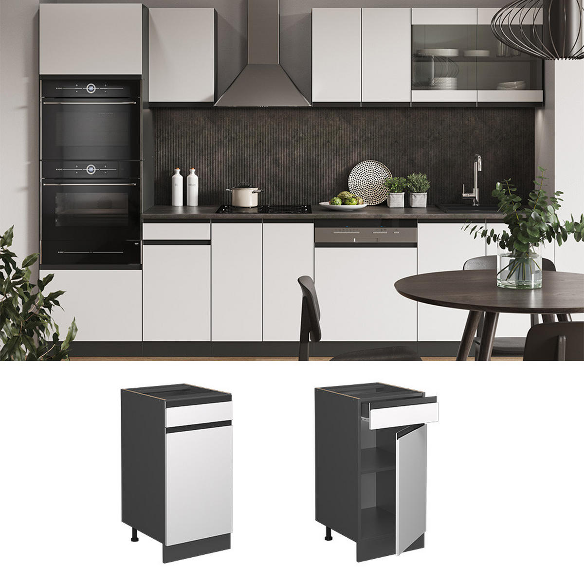 KÜCHENUNTERSCHRANK R-Line Weiß 40 cm AP Marmor - Anthrazit/Weiß, Holzwerkstoff (40/81.6/60cm) - Vicco
