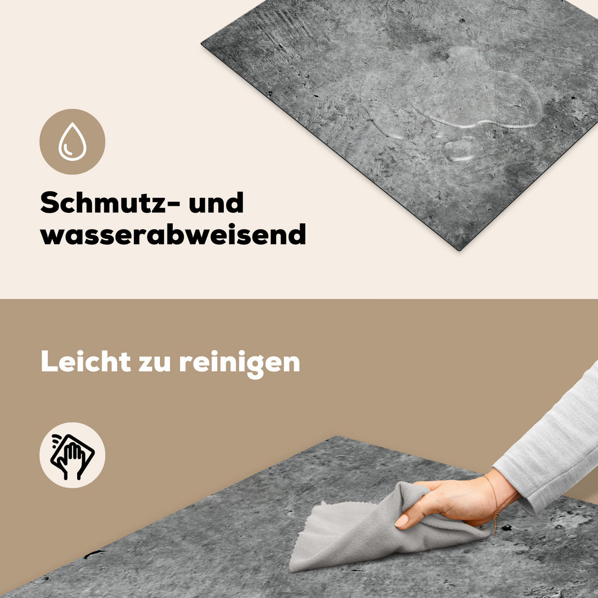 HERDABDECKPLATTE Beton - Schiefer - Grau -Betonstruktur Herdabdeckung Induktionsfeld 65x52 cm - Grau, Kunststoff (65/52/0.2cm) - MuchoWow