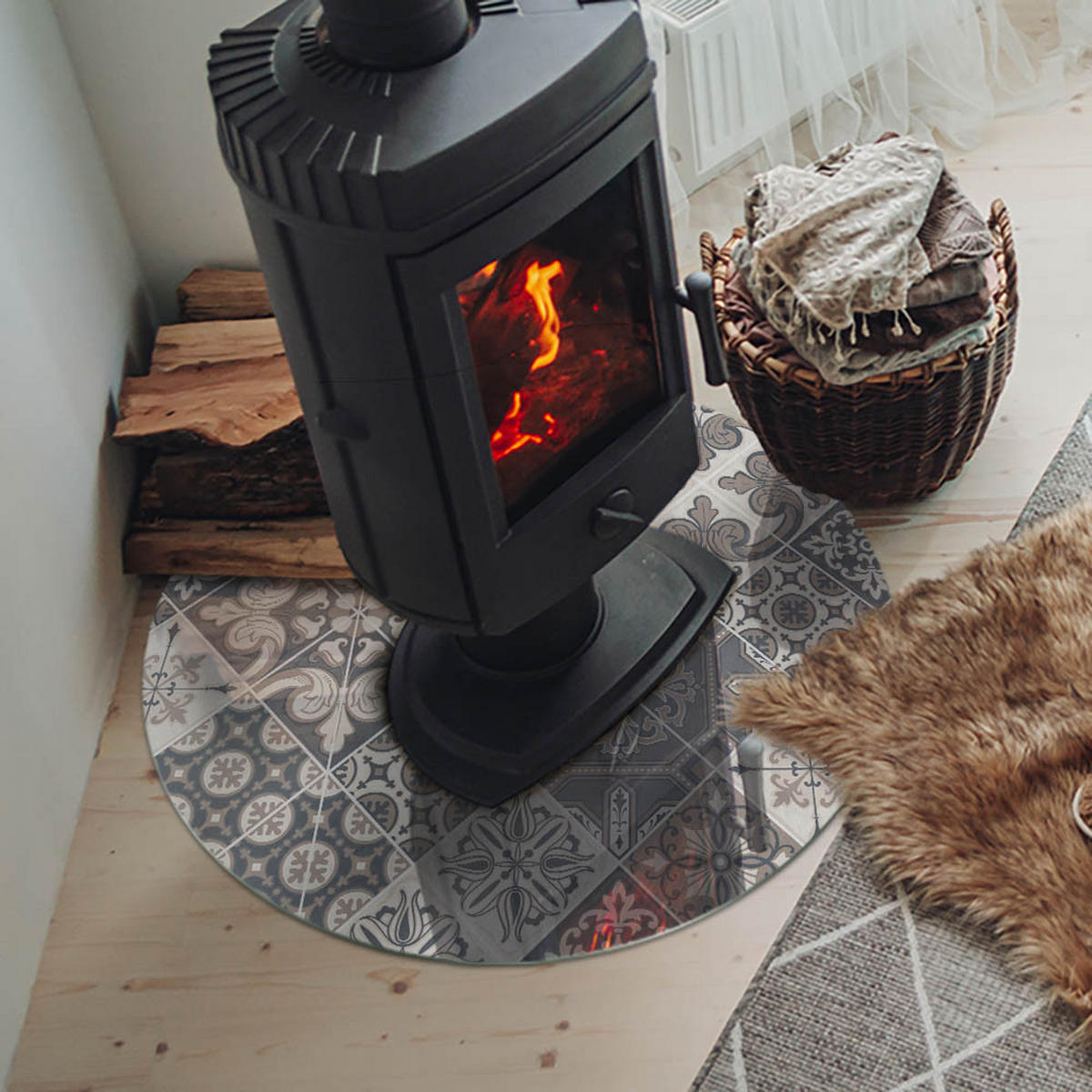 GLASPLATTE für Kamin Ø 70 cm Grau - Grau, Glas (70/70/0.4cm) - ArtPrintCave